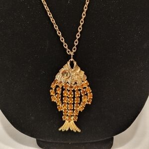 Chic Gold Necklace with Orange Fish Pendant